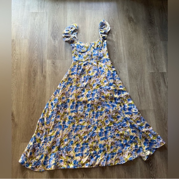 astr the label wedelia blue floral ruffle bustier midi spring summer dress small - Picture 5 of 9